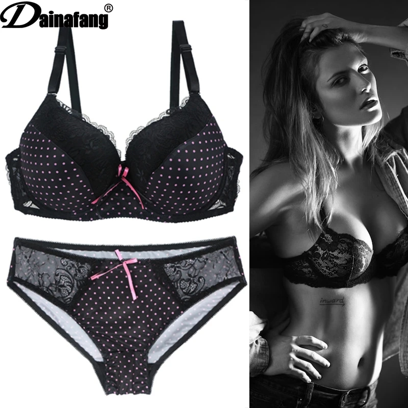 DaiNaFang New Sexy BCDE Cup Bra Sets Lace Push Up Women Underwear Panties Refreshing  France Plus Size Lingerie Suit