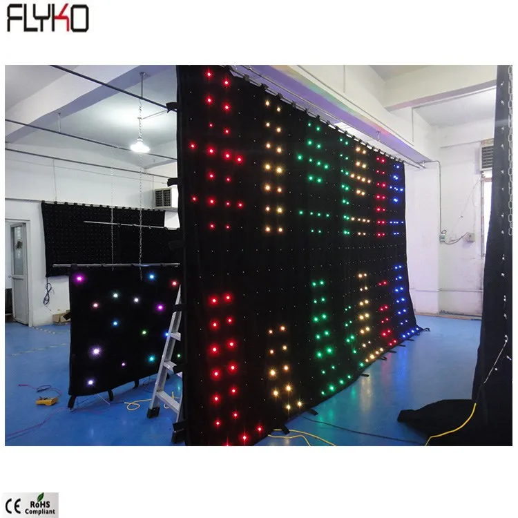 Flyko LED Twinkle Cloth Wedding Party Backdrop Lights P100mm 4x4m flexible led video curtain used in wedding decoration