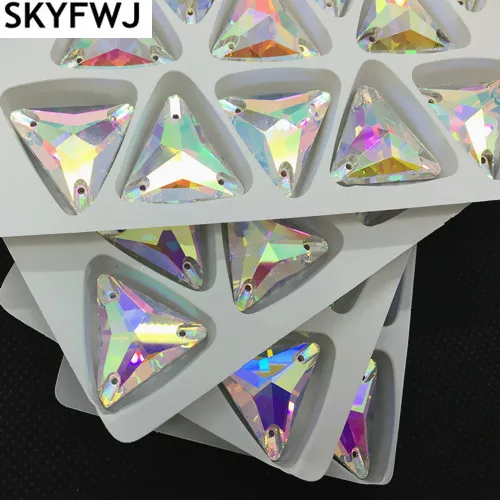 Clear AB Color 12mm 16mm 22mm Glass Crystal Tri-angle Sew On Rhinestones 3 Holes Sewing On Stone DIY Garment Jewelry Stone