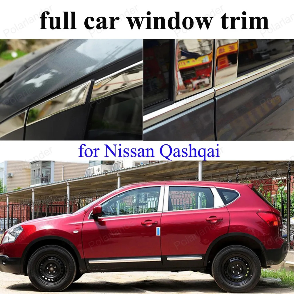 full Window Trim  with center pillar Car Styling Stainless Steel Decoration Strips For N-issan Q-ashqai