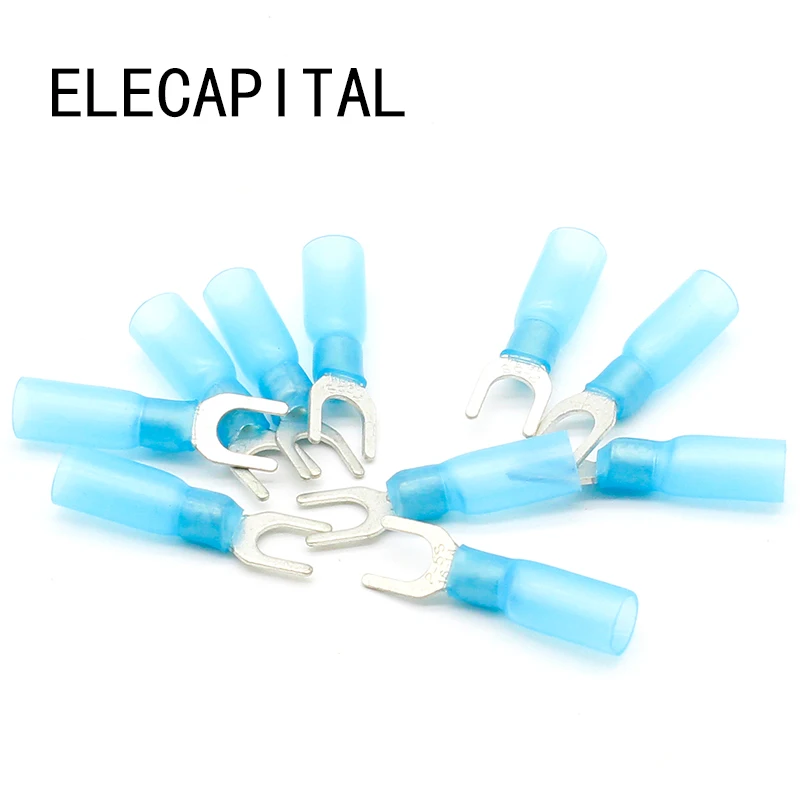 50pcs SV2-5 Blue Furcate Insulated Wiring Terminals Cable Wire Connector waterproof  Thermal shrinkable terminal  SV2.5-5 SV