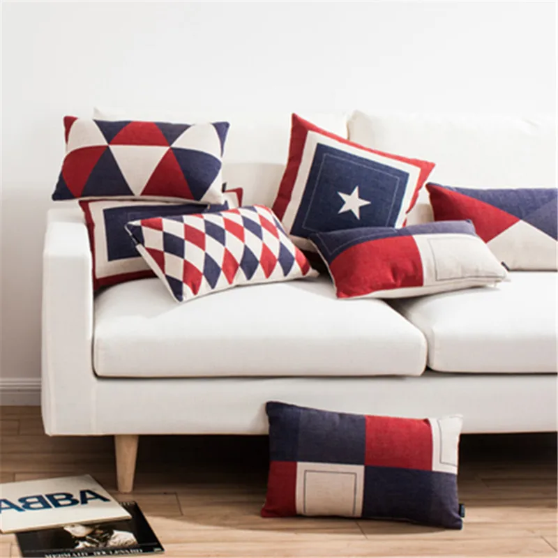 European Geometric squares argyle diamonds triangles star stripes question mark pattern Cushion Cover throw Decor pillow Case