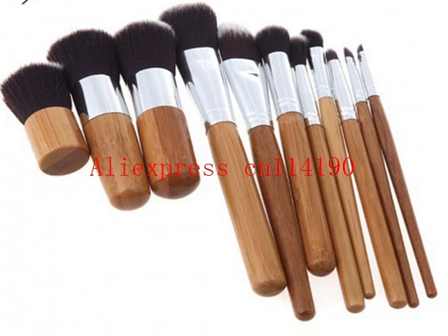 Wholesale 11Pcs/set  Makeup Brushes Cosmetics Tools Natural Bamboo Handle Eye Brushes Set Eyeshadow Foundation Mascara Set