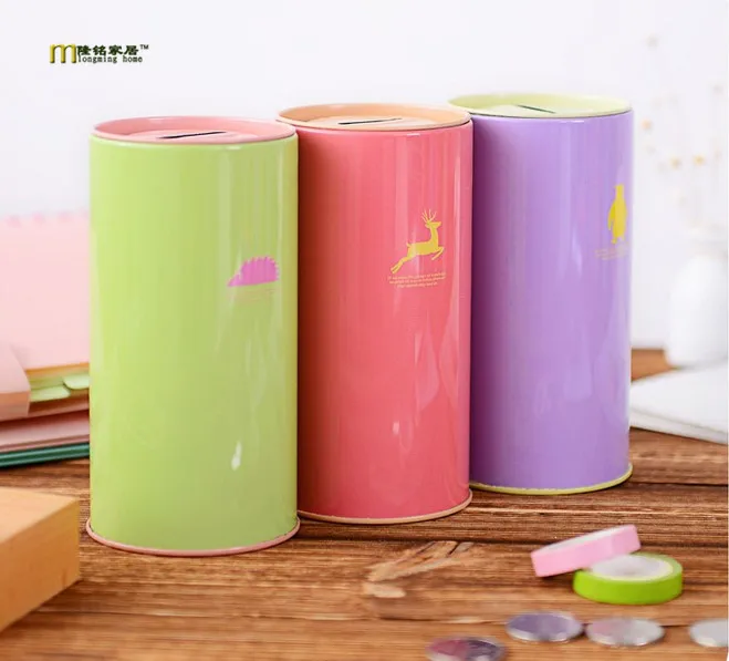 1PC Personalise Round piggy bank cute Series Tin Plate box Money Saving Pot Coin Box Jewelry Box Storage Tank Gift LF 067