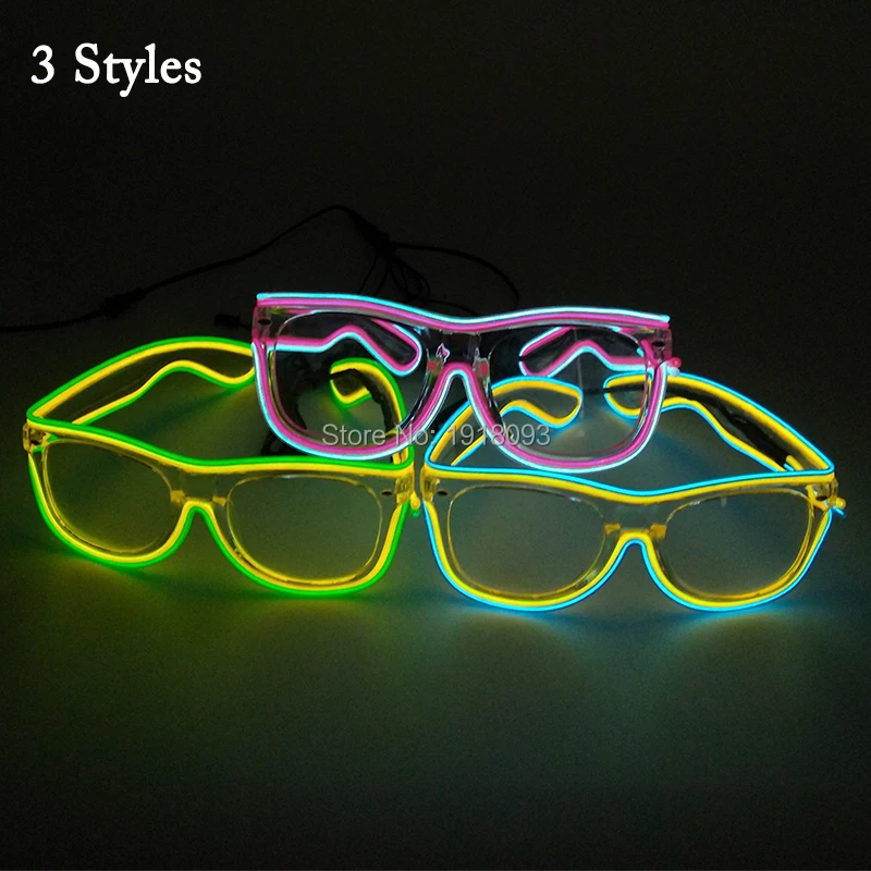 

Glasses Wholesale 20pieces Double Color EL Wire Glowing Glasses Birthday Party Decoration Holiday Lighting Glasses