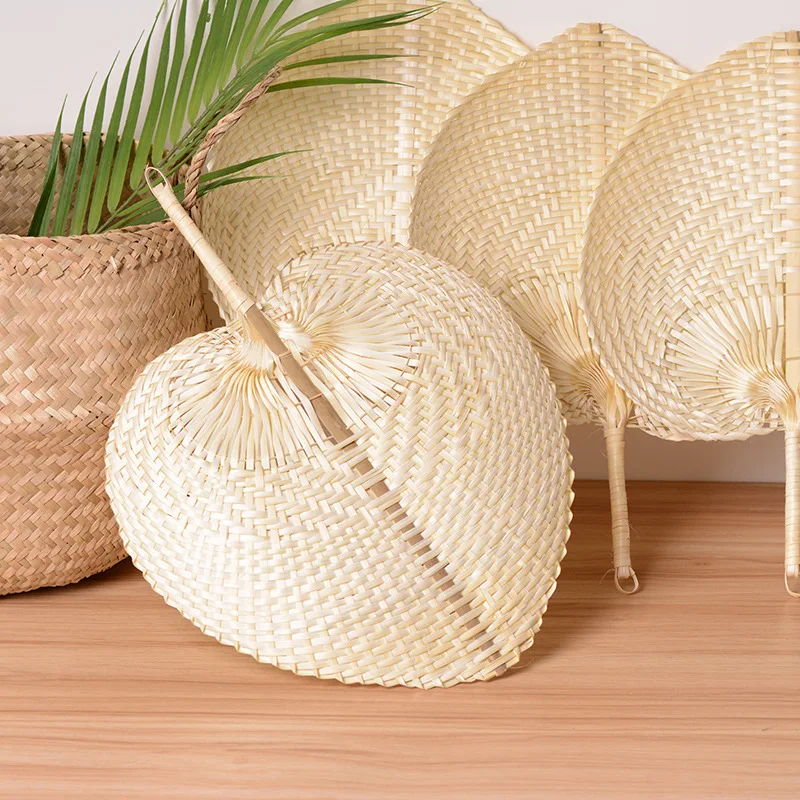 

50pcs Palm Leaves Fans Handmade Wicker Natural Color Palm Fan Traditional Chinese Craft Wedding Favor Gifts