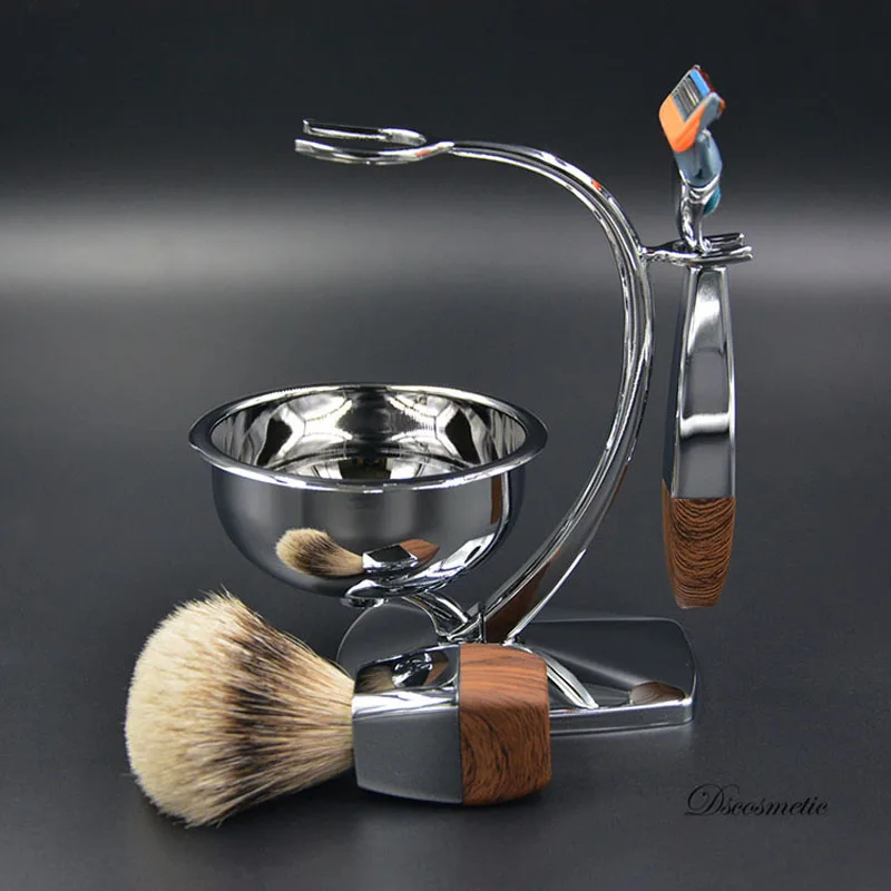 Dscosmetic silvertip badger hair shaving brush set