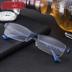 Wide Frame Men Eyeware Fashion Half Rimmed Stainless Frame TR 90 Arms Optical Glasses Frame Males Myopia Spectacle Frames