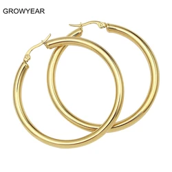 Classic Simple Round Gold-color 4mm Thick Hoop Earring Stainless Steel Women Girls Fashion Jewelry Many Sizes