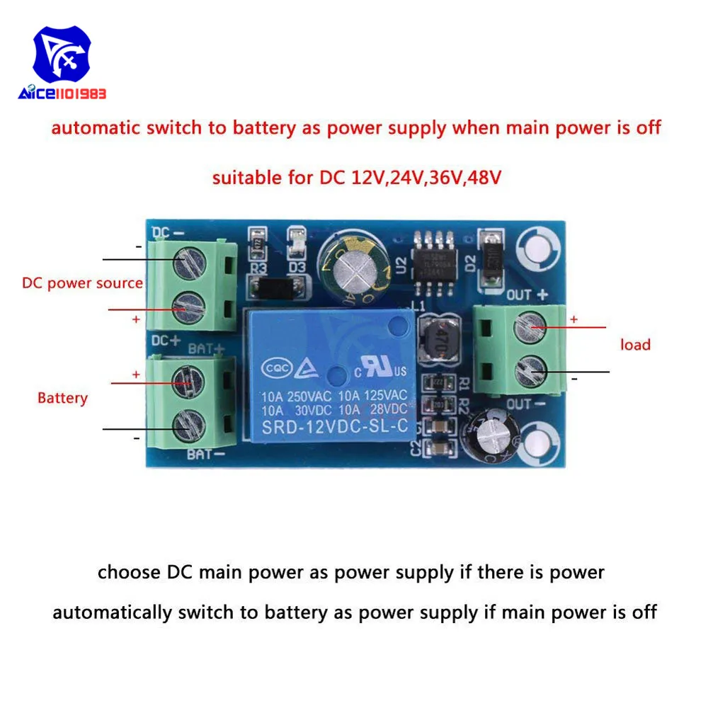 Diymore DC 5 V -48 V/DC 12 V -48 V Module de relais Module de Protection d'arrêt Module de commutation automatique UPS batterie de coupure d'urgence
