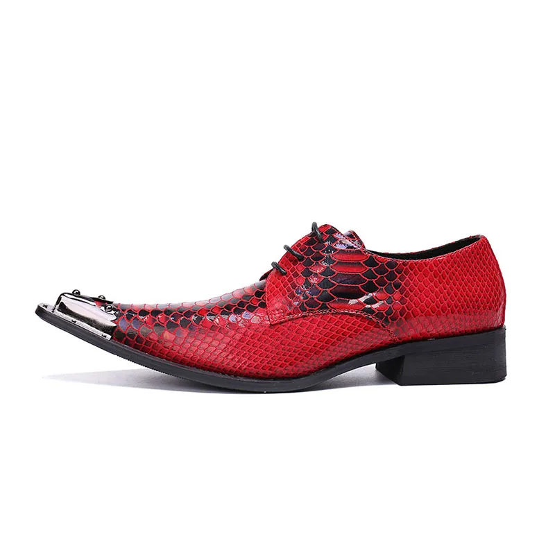 Red dress party wedding shoes men lace up handmade shoe italian steel toe elegant genuine leather crocodile oxford plus size13