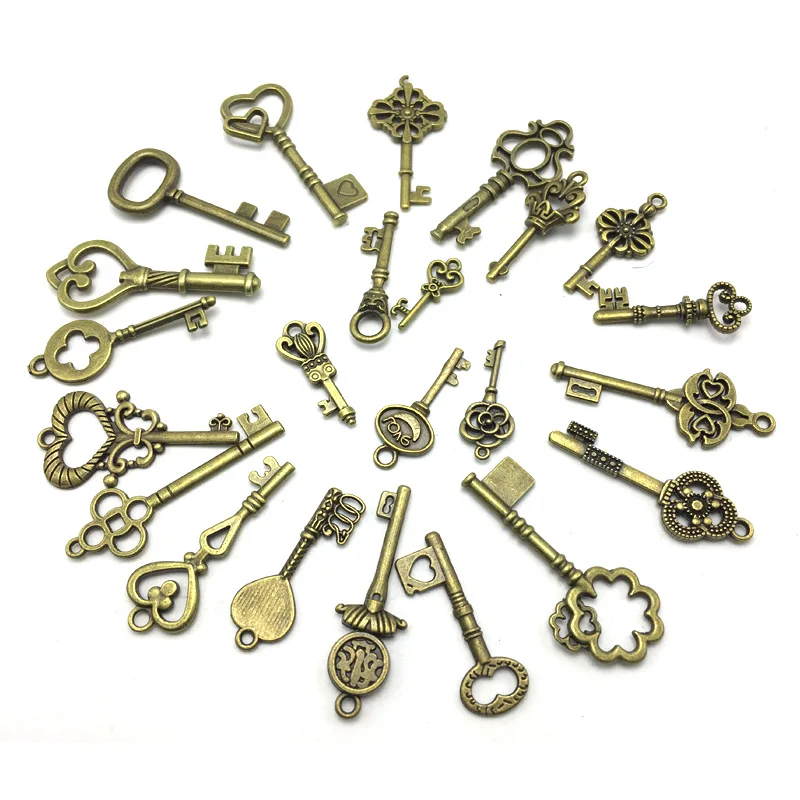 40pcs Mini Retro Antique Bronze Key Different Style Creative Decorative DIY Keys Pendant Jewelry Accessories Home Decoration