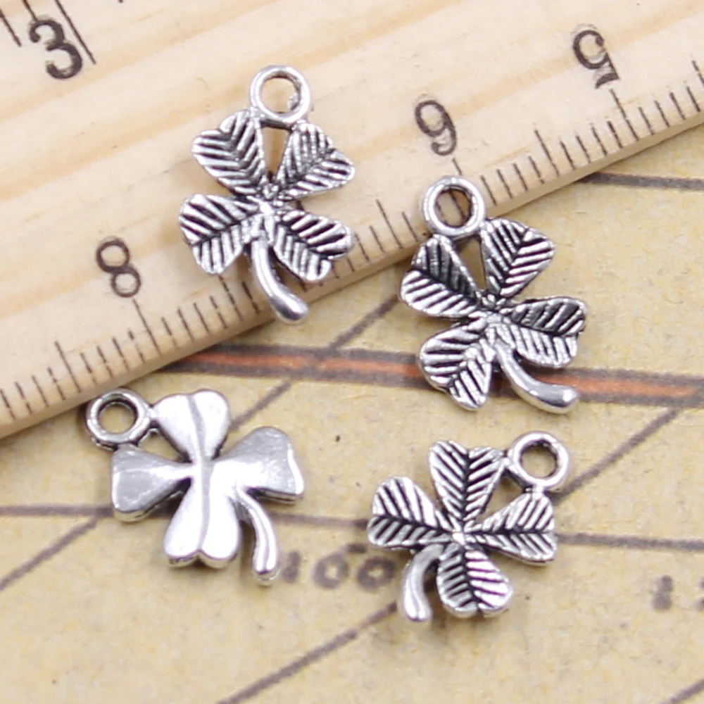 20pcs Charms Lucky Irish Four Leaf Clover 15x10mm Tibetan Silver Color Pendants Antique Jewelry Making DIY Handmade Craft