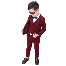 Flower Boys Formal Blazer Suit Kids Jacket Vest Pants Tie 4Pcs Wedding Tuxedo Set Children Prom Costume Performance Dress