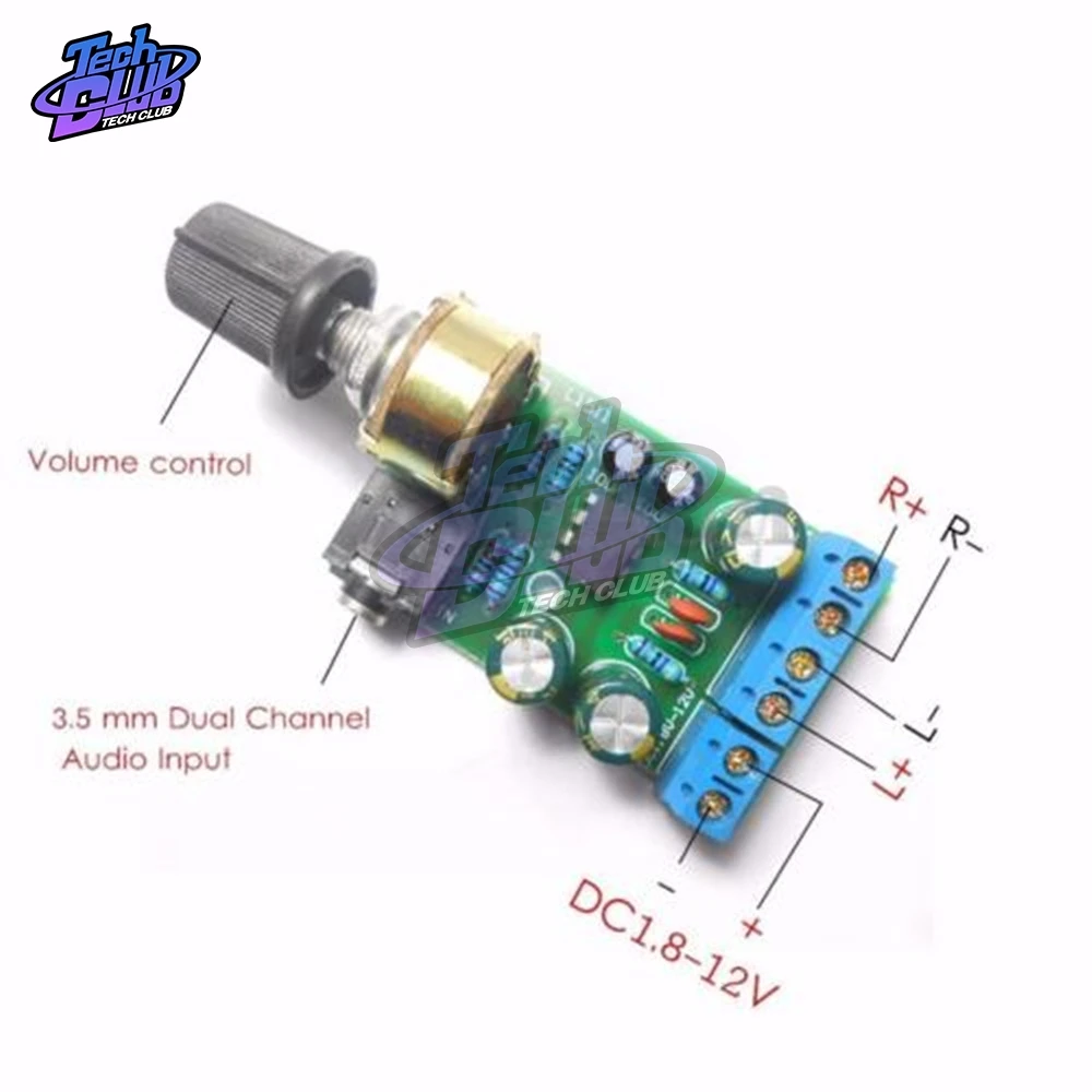 TDA2822 TDA2822M Amplifier Board DC 1.8V-12V 2.0 Channel Stereo Mini AUX Audio Amplifier Module AMP with 50K Ohm Potentiometer