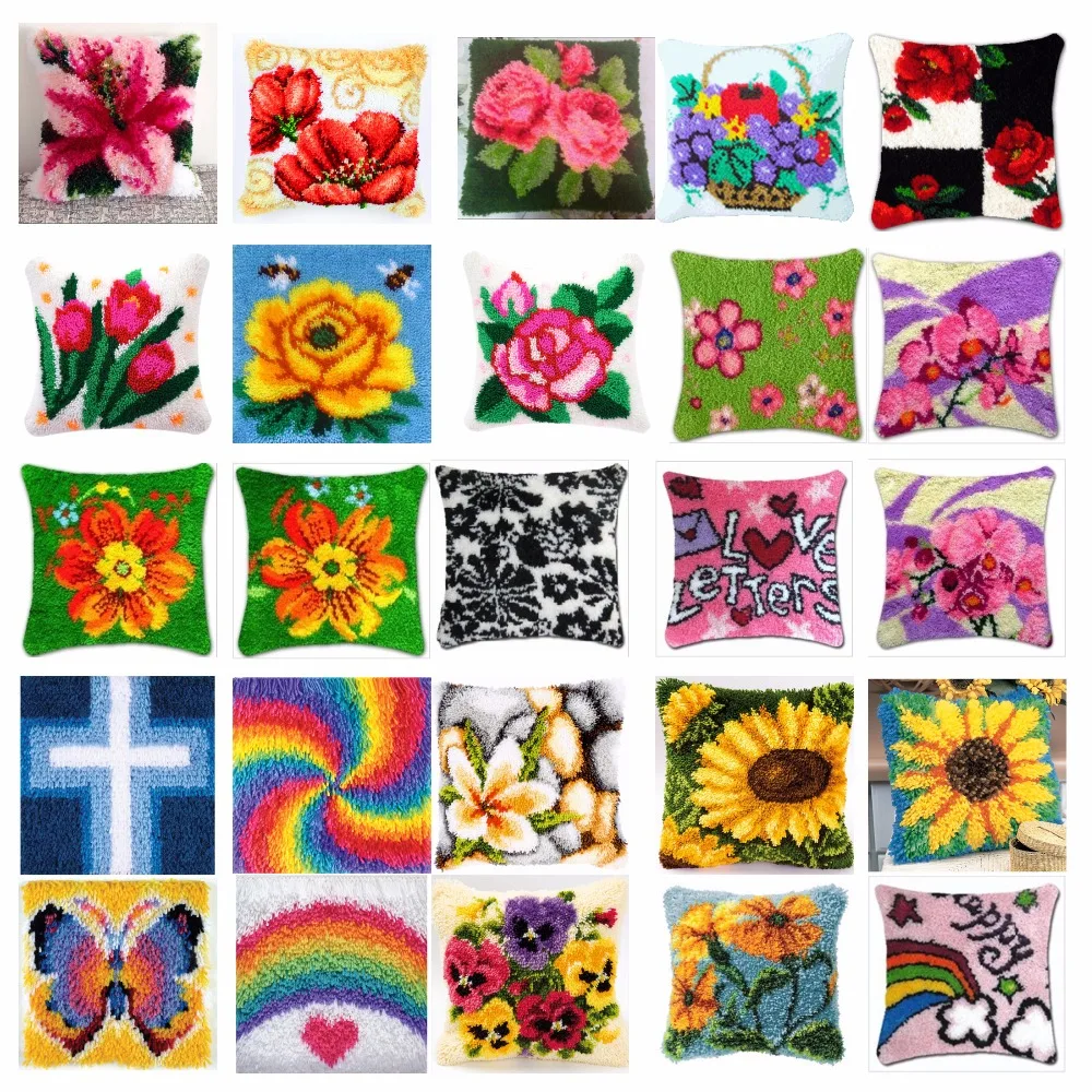 

flowers Cushion Latch Hook Kit Pillow Mat DIY Craft Flower 42CM 42CM Cross Stitch Needlework Crocheting Cushion Embroidery