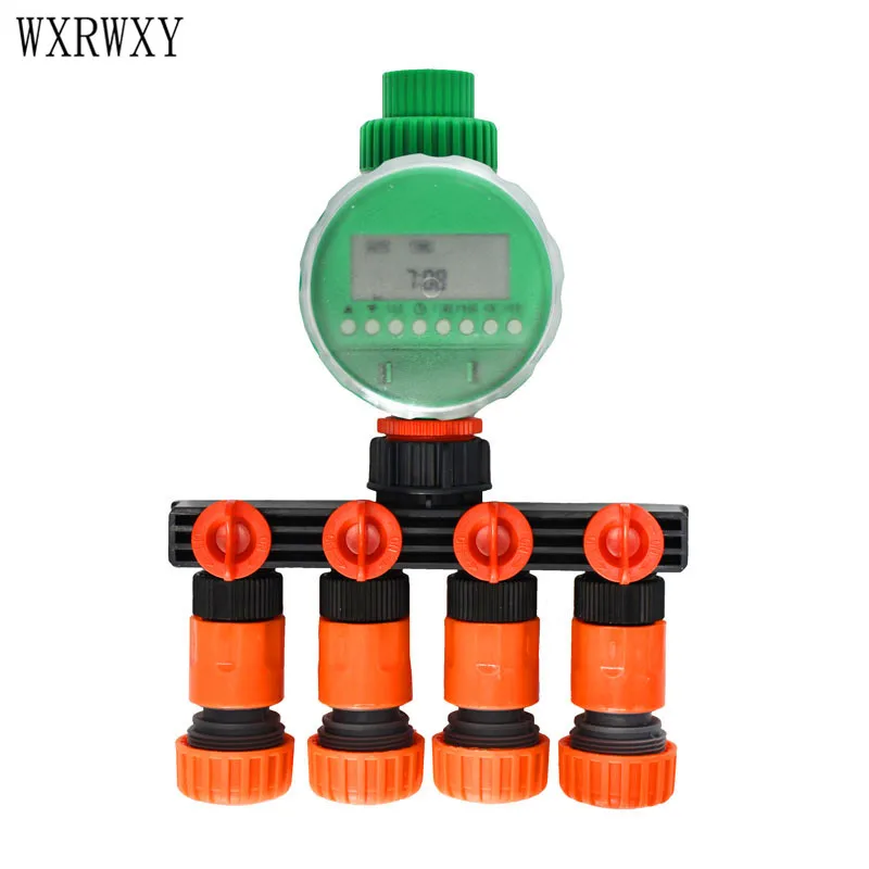 

wxrwxy Garden watering controller 4 way tap 3/4" 4 way splitter drip irrigation timer 20mm hose adjustable switch 1set