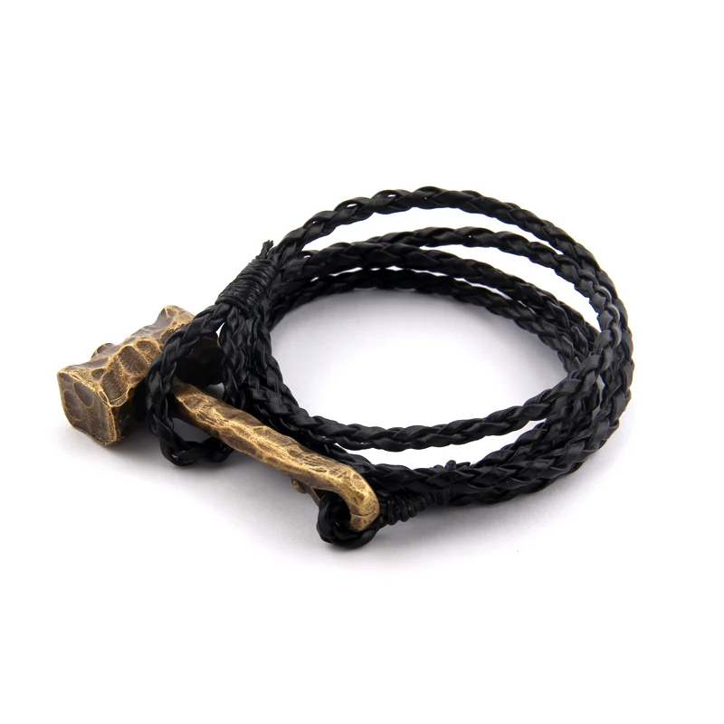 1pc Men\'s Handmade hammer leather Viking bracelet