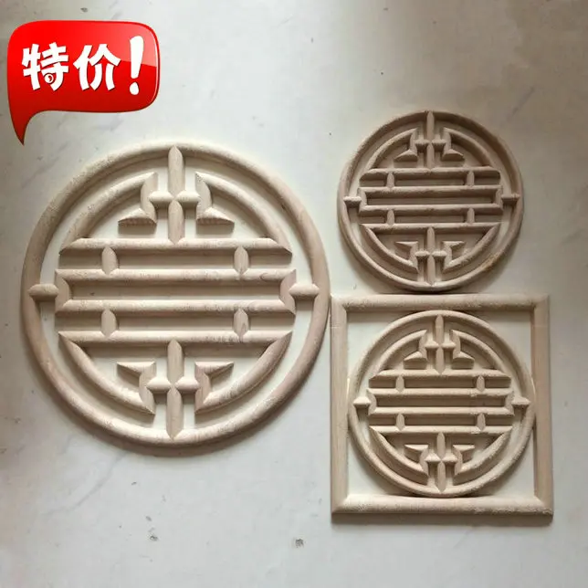 Fashion circle flower door furniture applique flower decoration oak dongyang wood carving solid wood