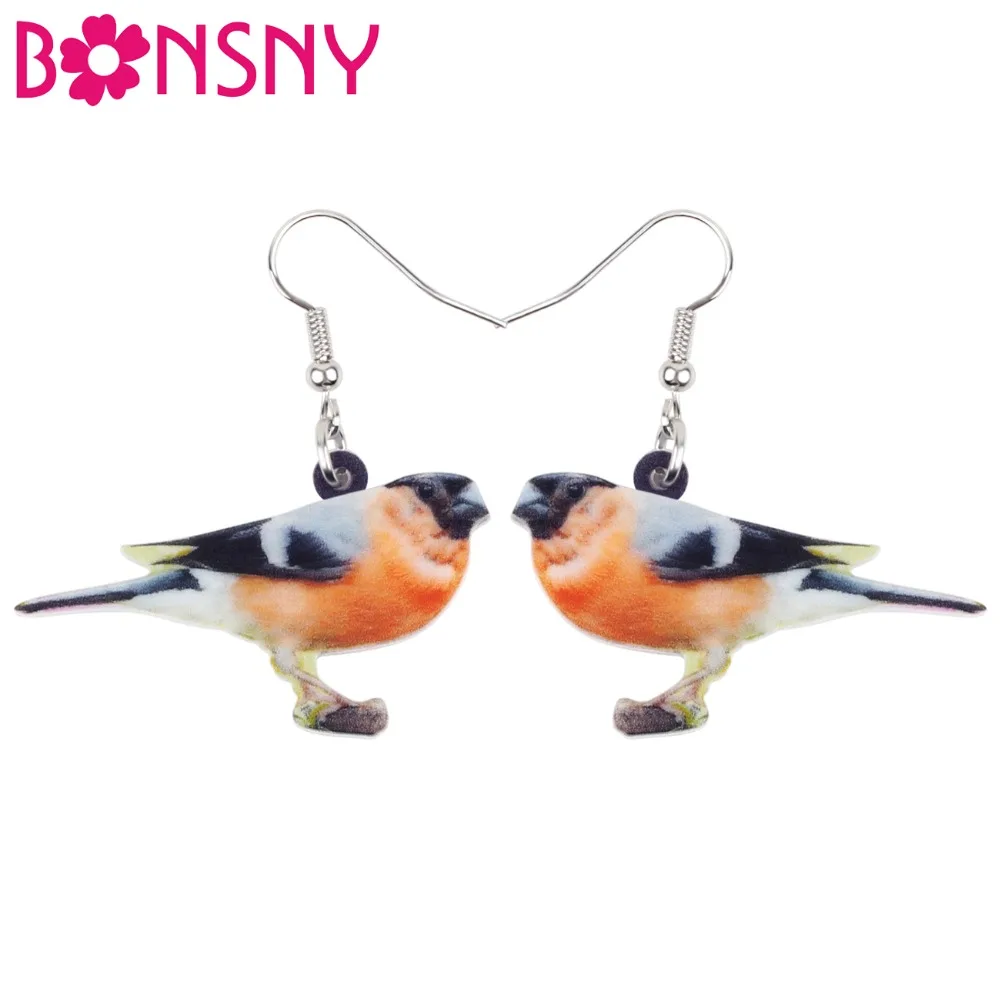 Bonsny Acrylic Daurian Redstart Bird Earrings Big Long Dangle Drop Unique Animal Jewelry For Women Girls Teens Kids Spring Gift