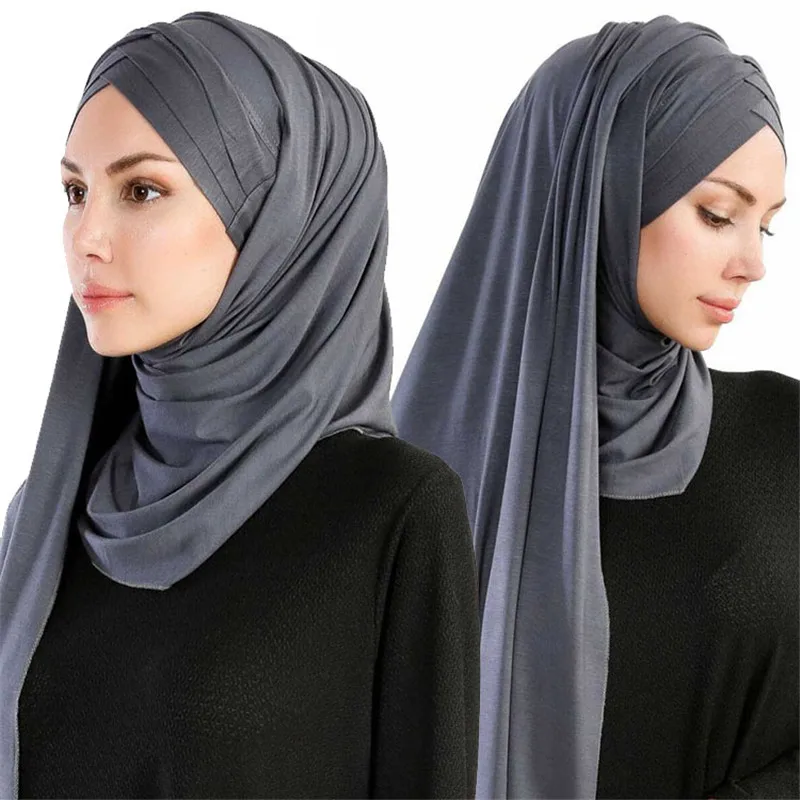 Women's Muslim Scarf Ramadan Soft Lightweight Jersey instant Hijab Long Headscarf Easy Ready to Wear Islamic inner cap turban