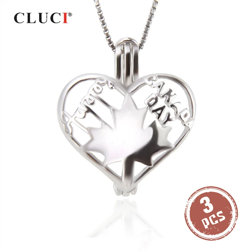 

CLUCI 3pcs 925 Silver High Quality Maple Leaf Flag Logo Necklace Canada Day Celebration Pendant Pearl Locket Jewelry SC298SB