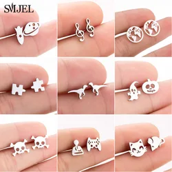 SMJEL-Pendientes de acero inoxidable para mujer, aretes pequeños, varios modelos, estilo minimalista, punk, calavera, fantasma, música, regalo chica
