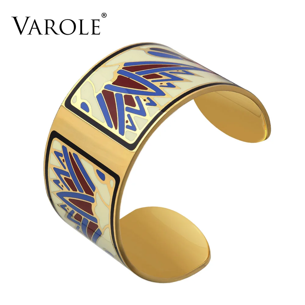 VAROLE-pulsera Vintage Jonc para mujer, brazalete con diseño de Color, con apertura de patrón, de esmalte dorado