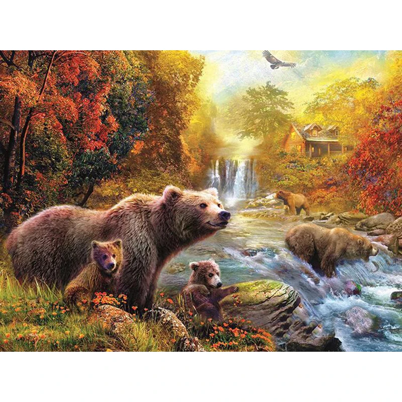 

Full Diamond 5D DIY Diamond Painting "Bear Family In Fall" Embroidery Cross Stitch Rhinestone Mosaic Painting Decor Gift KBL