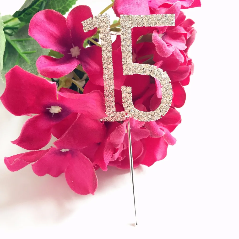 Girls Quinceanera age 15th Birthday celebration party Cake Cupcake Top Topper Rhinestone Number 15 decoration