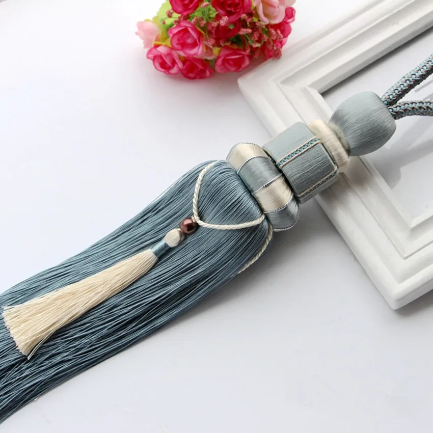 QGVLish 2Pcs Curtain Tieback Hanging Belts Rope Curtain Holdback Buckles Brush Clasp Clips Curtain Accessories Tassel Fringe