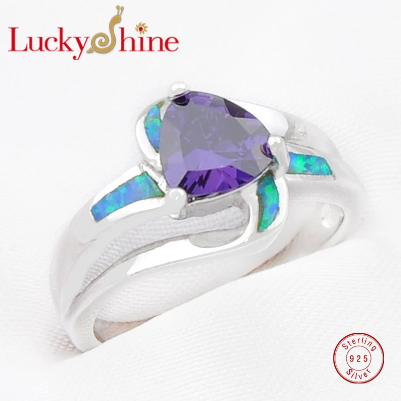 Luckyshine Unique Fire Purple Stone Opal Gem 925 Sterling Silver Rings for Family Friend Russia USA Australia Holiday Gift Rings