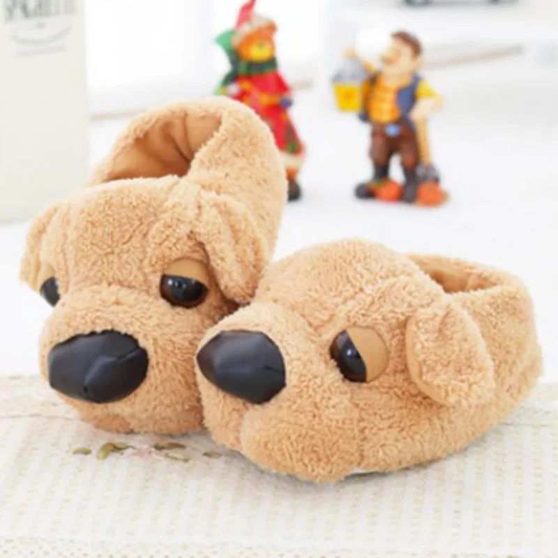 Winter Lovers Style Animal Plush Slippers Home Slides For Men Woman Shoes Dog Shape Soft Warm Fluffy Slipper Fit Best Gift Girls