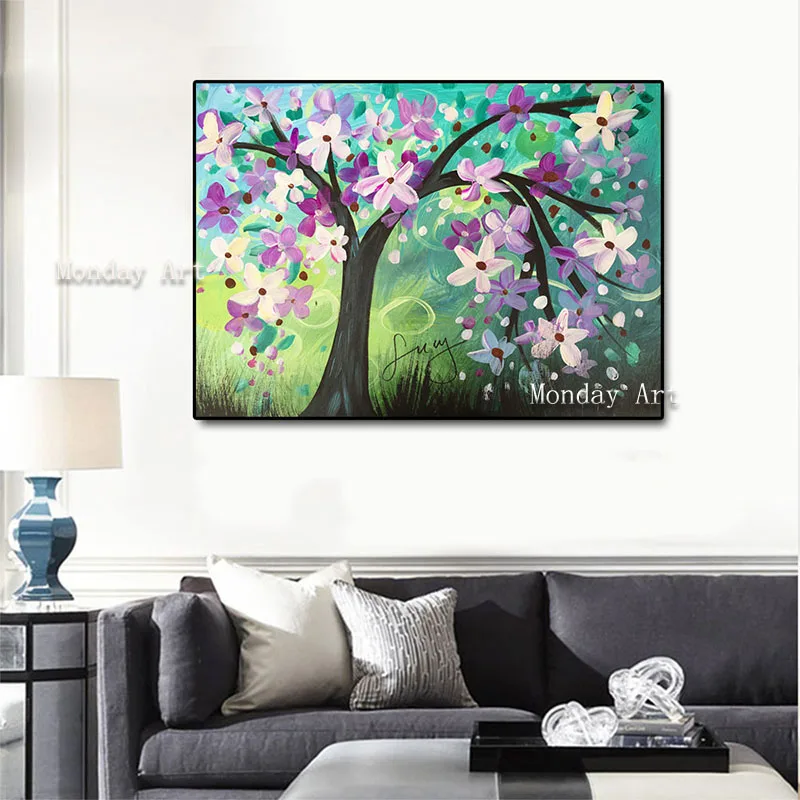 

Handpainted Modern Canvas Painting Abstract Tree Flower Pictures handpainted oil Painting wall painting Home Decoration No Frame