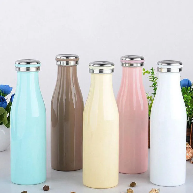 20pcs 350/500ML Children Cute Milk Bottle Thermo Cup Portable Stainless Steel Vacuum Flask Thermos Coffee Mug ZA5200