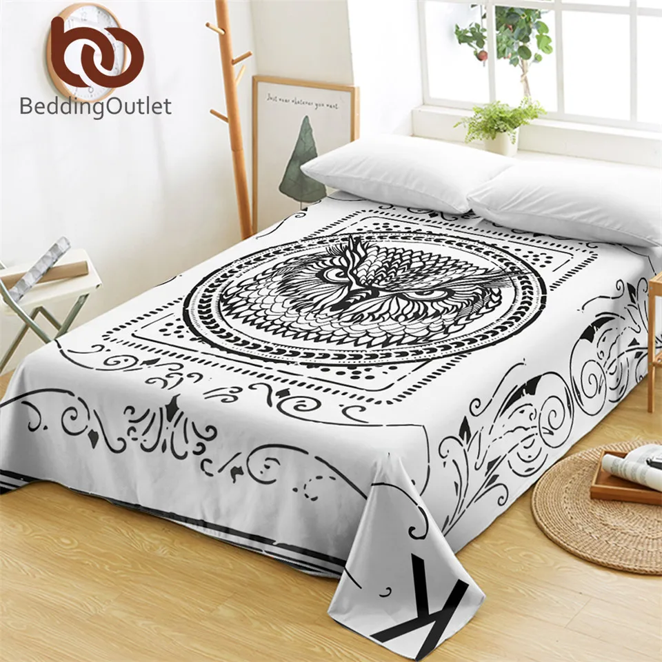 

BeddingOutlet Owl Bed Sheets Animal Card Printed Flat Sheet for Kids White and Black Bed Linen Classical Bedspreads Double