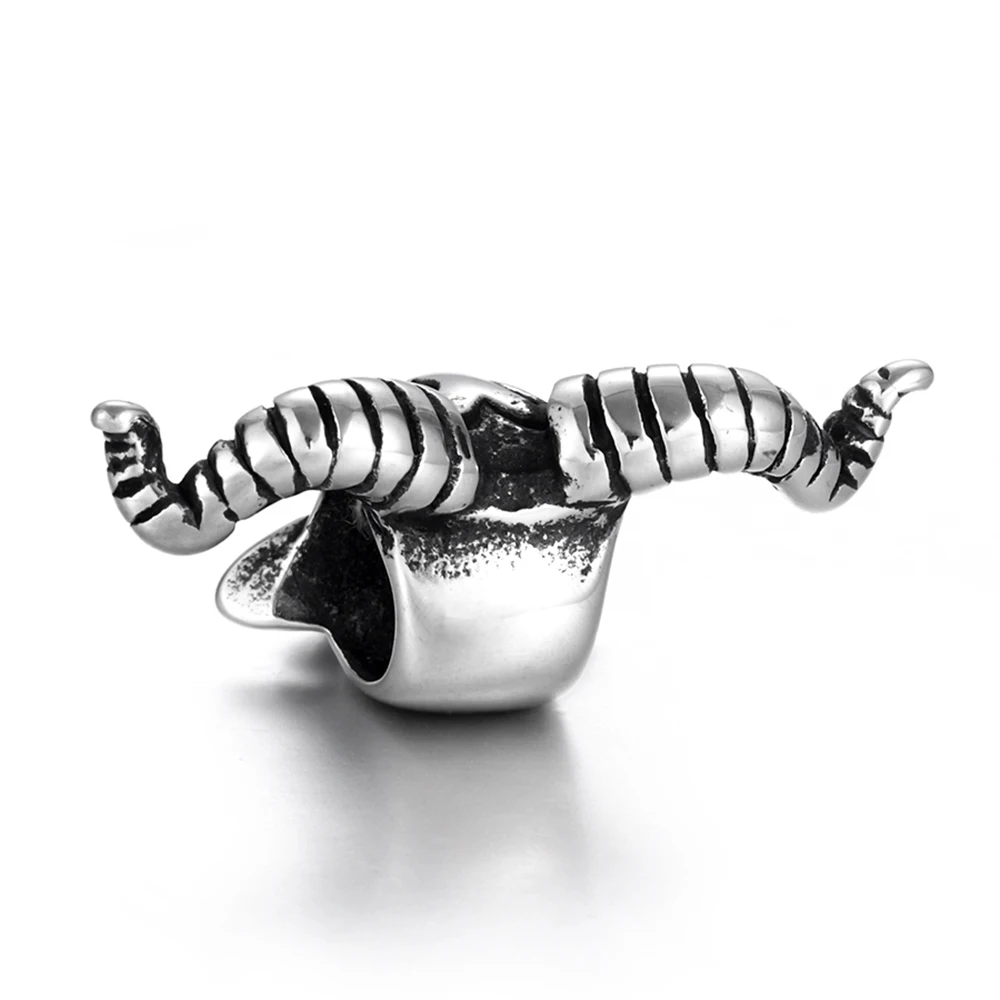 Stainless Steel Beads Goat 6mm Large Hole Bead Blacken Animal Charms Slider for Leather Bracelet Making DIY Jewelry Finding