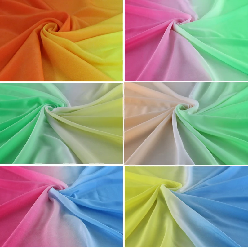 1 meter X 1.15 meter Thick Chiffon Fabric Ombre Gradient Party Dress Material Koshibo