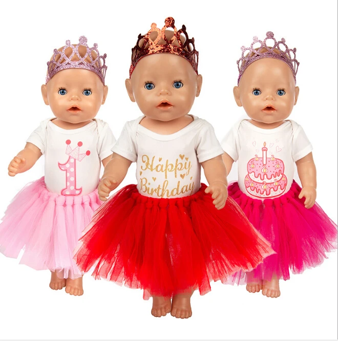 

Birthday Set Dress Fit 17 inch 43cm Doll Clothes Born Baby Doll Accessories Dress For Baby Birthday Festival Gift