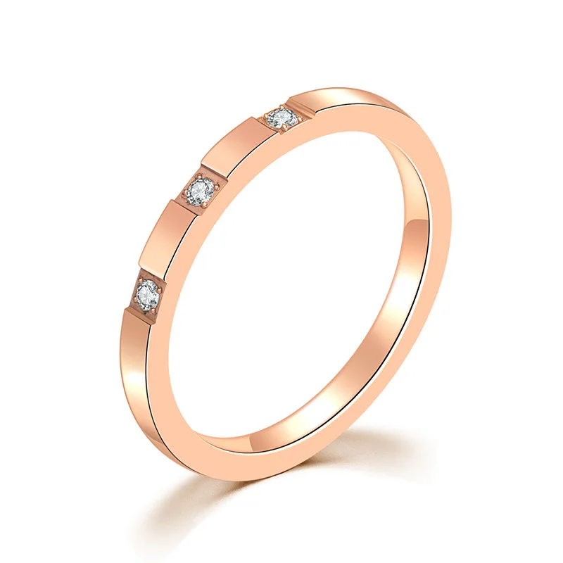 KNOCK Titanium Steel Small Cubic Zirconia Wedding Ring For Woman Rose Gold Color Crystal Wedding Jewelry