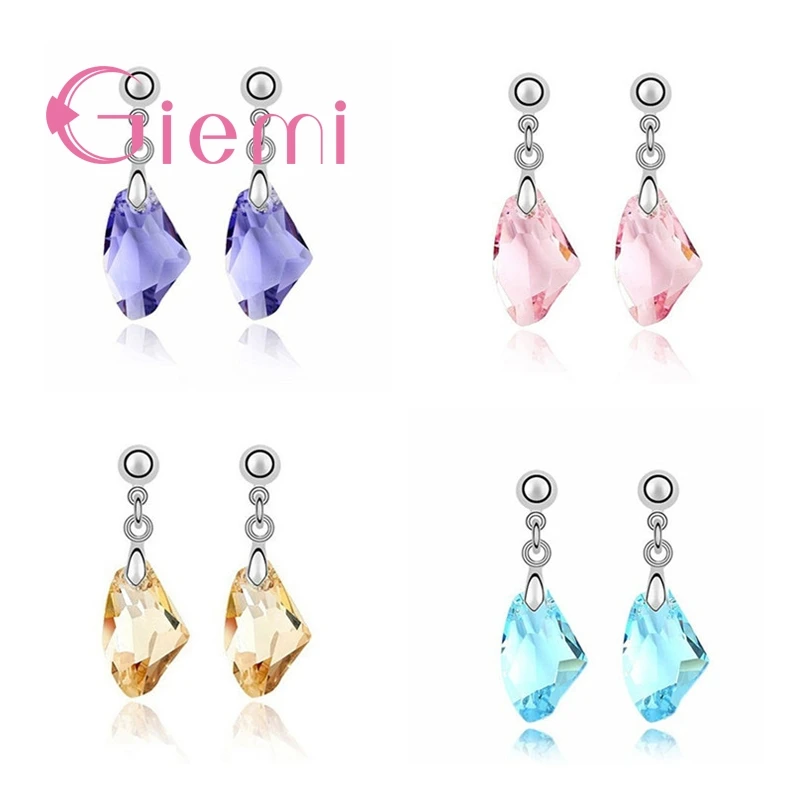 

High End Luxury 925 Sterling Silver Drop Earrings for Women Girls 4 Colors Options Austrian CZ Crystal Wedding Gift Jewelry