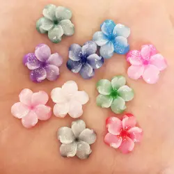 Mixed 30pcs resin 15mm Glitter Colorful Flower Flat back rhinestone appliques DIY Wedding scrapbook craft SF651