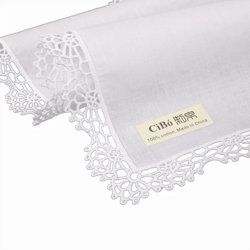 D610-M : 120 piece white premium cotton lace handkerchiefs blank crochet hankies for women/ladies wedding gift