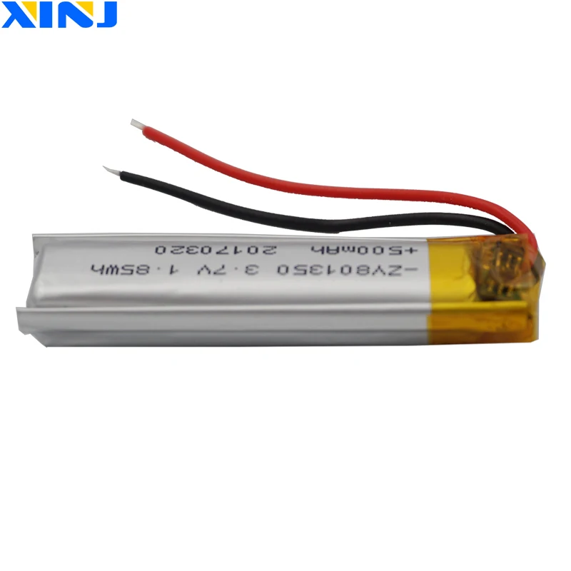 Akumulator litowo-polimerowy Lipo 3,7 V 500 mAh 1,85 Wh 801350 Dla MP4 Kamera samochodowa DashCam Odtwarzacz gier LED Light