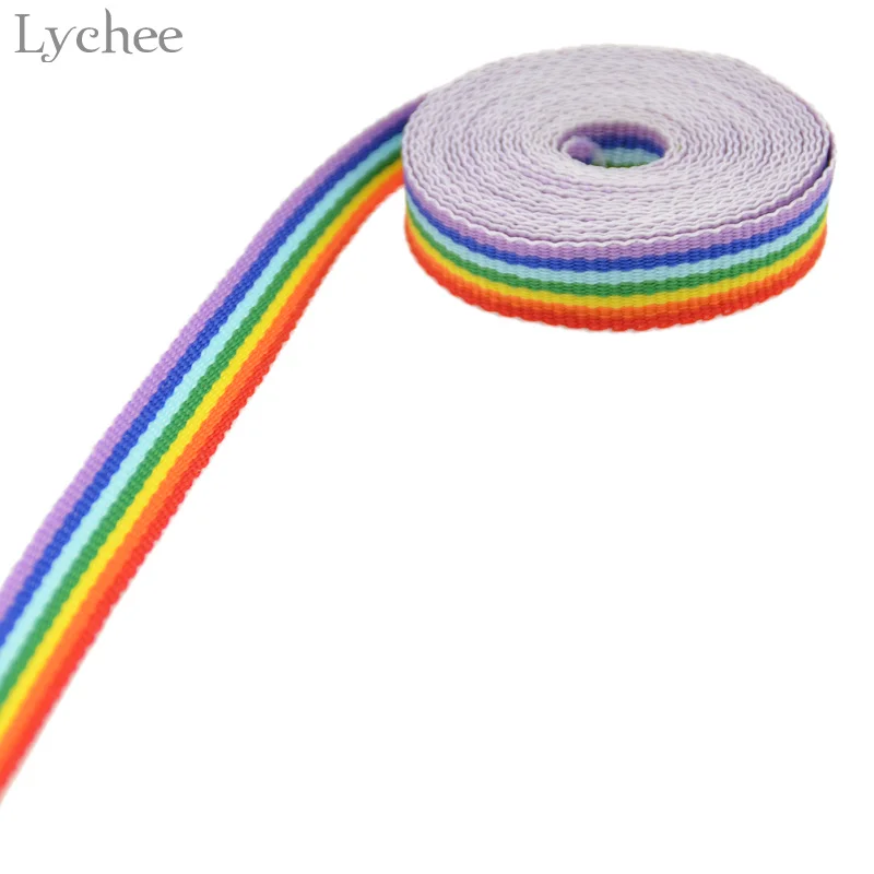 Lychee Life 3 Meters Rainbow Stripes Printed Ribbon DIY Party Decoration Apparel Sewing Fabric