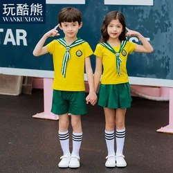 Children's Kindergarten Uniforms Kids Primary School Uniforms Short Sleeve Round Collar Brazil Chorus Costumes Top Skirt D-0633