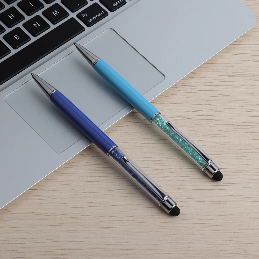 2Pcs/Set Crystal Ballpoint Pen Fashion Creative Stylus Touch Pen for Writing Stationery Office & School Pen Ballpen Black Blue