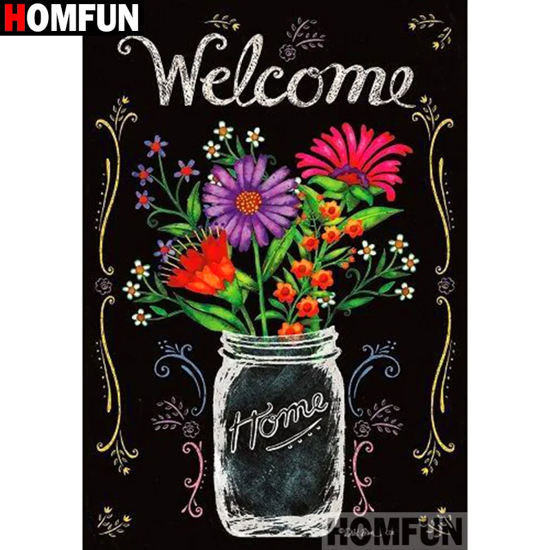 

HOMFUN Full Square/Round Drill 5D DIY Diamond Painting "Flower text" Embroidery Cross Stitch 3D Home Decor Gift A13399