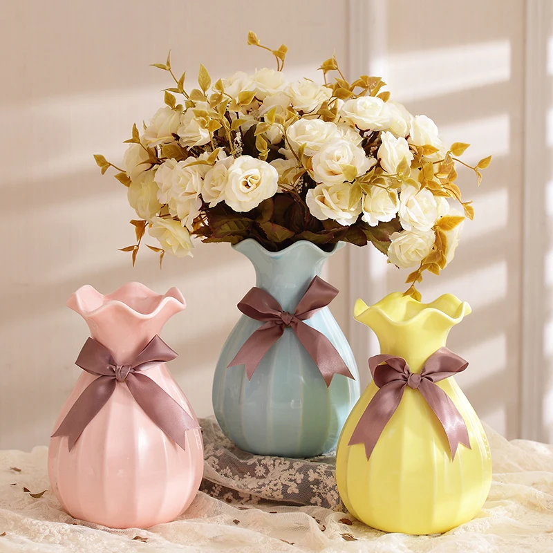 

Modern Ceramic Colorful Vase Figurines Crafts Hotel Office Desktop Furnishing Decoration Home Livingroom Ornaments Accessories