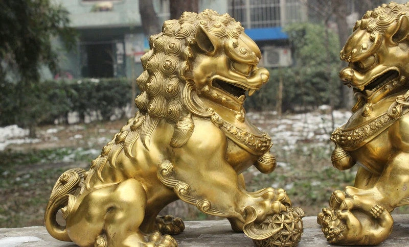 11 Chinese FengShui Brass Guarding Palace Door Fu Foo Dog Lion Beast Statue Pair